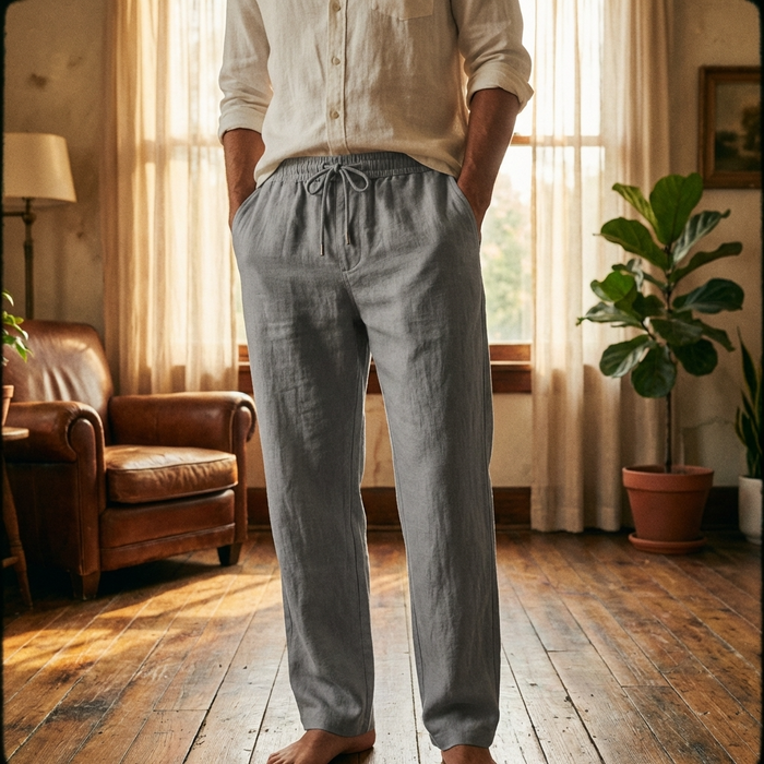 Men’s 70% Cotton Casual Trousers – Breathable Straight Leg Pants with Relaxed Fit, Adjustable Belt & Everyday Comfort Style