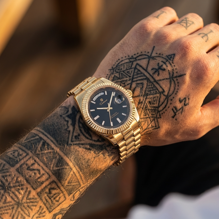 Men's Automatic Calendar Watch – Stainless Steel Mechanical Timepiece with Day-Date Display, Mineral Crystal & Waterproof Design
