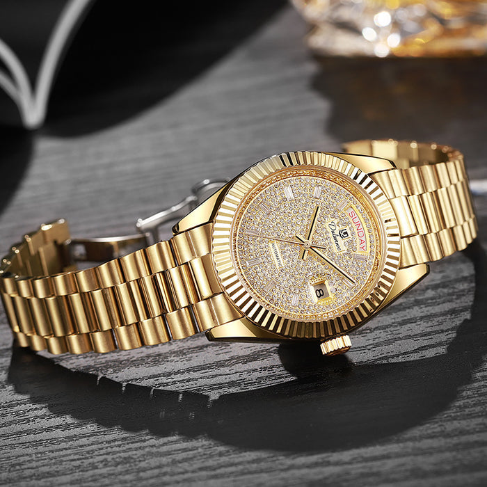 Men's Automatic Calendar Watch – Stainless Steel Mechanical Timepiece with Day-Date Display, Mineral Crystal & Waterproof Design