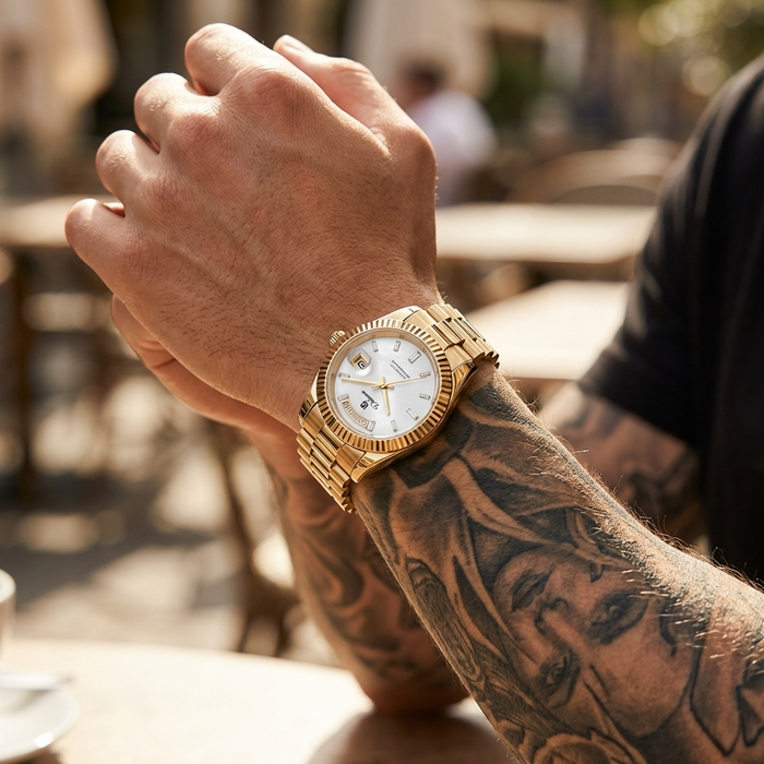 Men's Automatic Calendar Watch – Stainless Steel Mechanical Timepiece with Day-Date Display, Mineral Crystal & Waterproof Design