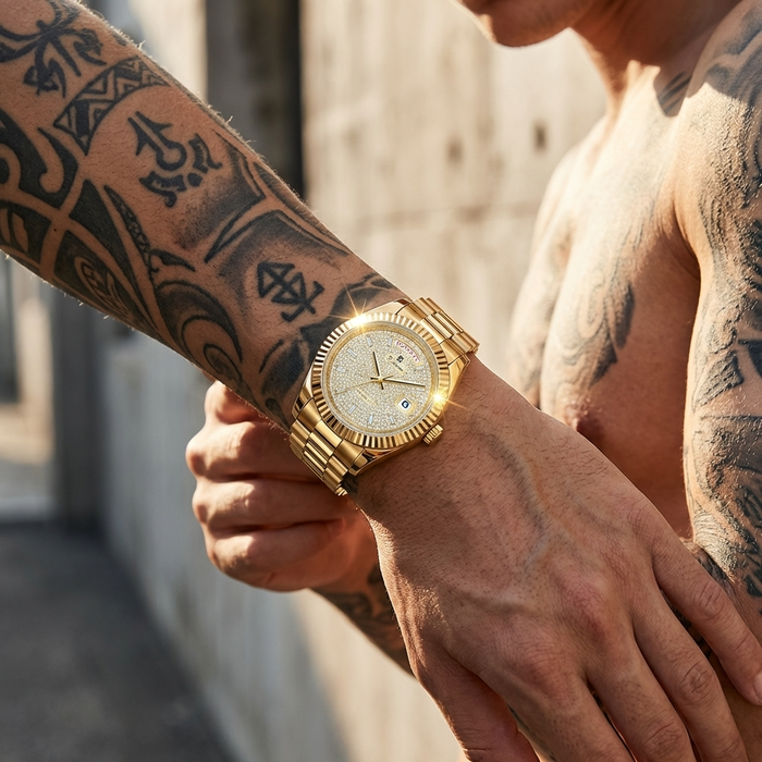 Men's Automatic Calendar Watch – Stainless Steel Mechanical Timepiece with Day-Date Display, Mineral Crystal & Waterproof Design