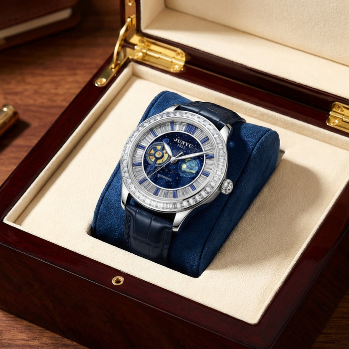 Men's Automatic Mechanical Watch – Skeleton Dial, Leather Strap & Luminous Hands, 30M Water Resistant