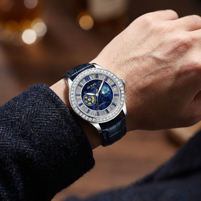 Men's Automatic Mechanical Watch – Skeleton Dial, Leather Strap & Luminous Hands, 30M Water Resistant