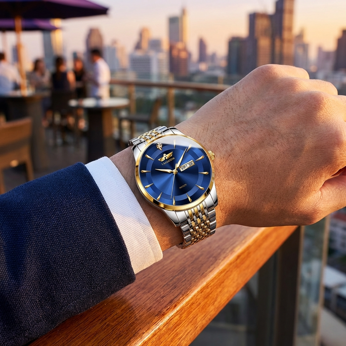 Men's Automatic Waterproof Luminous Dress Watch – Ultra-Thin 40.5mm Stainless Steel Business Analog Wristwatch with 24-Hour Indicator