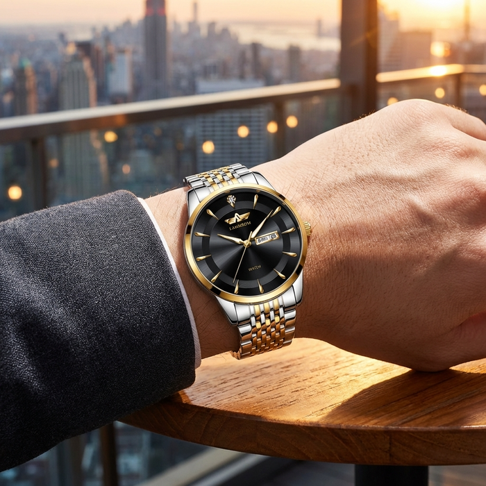 Men's Automatic Waterproof Luminous Dress Watch – Ultra-Thin 40.5mm Stainless Steel Business Analog Wristwatch with 24-Hour Indicator