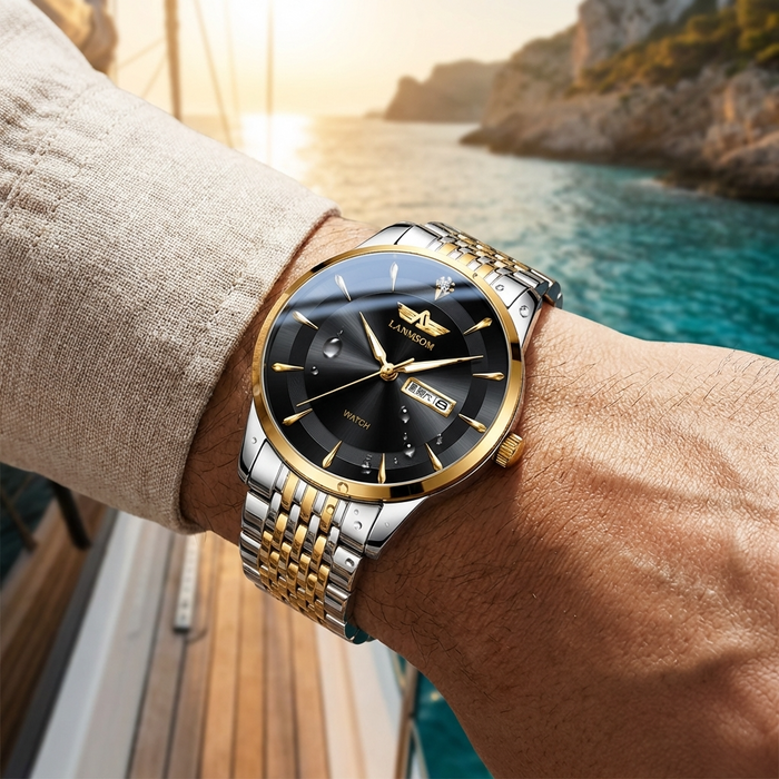 Men's Automatic Waterproof Luminous Dress Watch – Ultra-Thin 40.5mm Stainless Steel Business Analog Wristwatch with 24-Hour Indicator