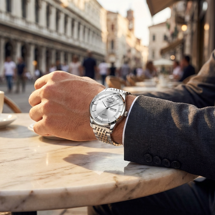 Men's Automatic Waterproof Luminous Dress Watch – Ultra-Thin 40.5mm Stainless Steel Business Analog Wristwatch with 24-Hour Indicator