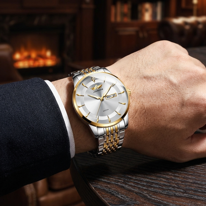 Men's Automatic Waterproof Luminous Dress Watch – Ultra-Thin 40.5mm Stainless Steel Business Analog Wristwatch with 24-Hour Indicator