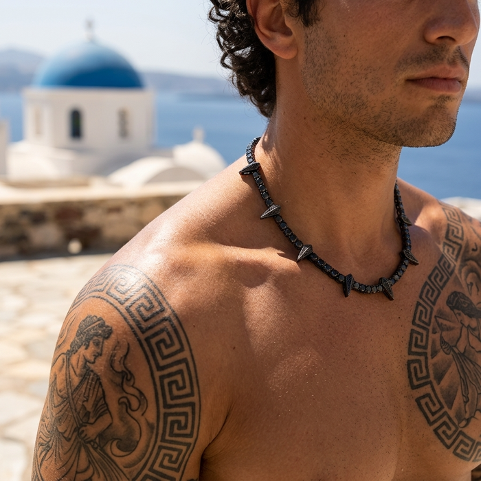 Men's Black Zircon Tennis Chain Necklace with Panther Pendant