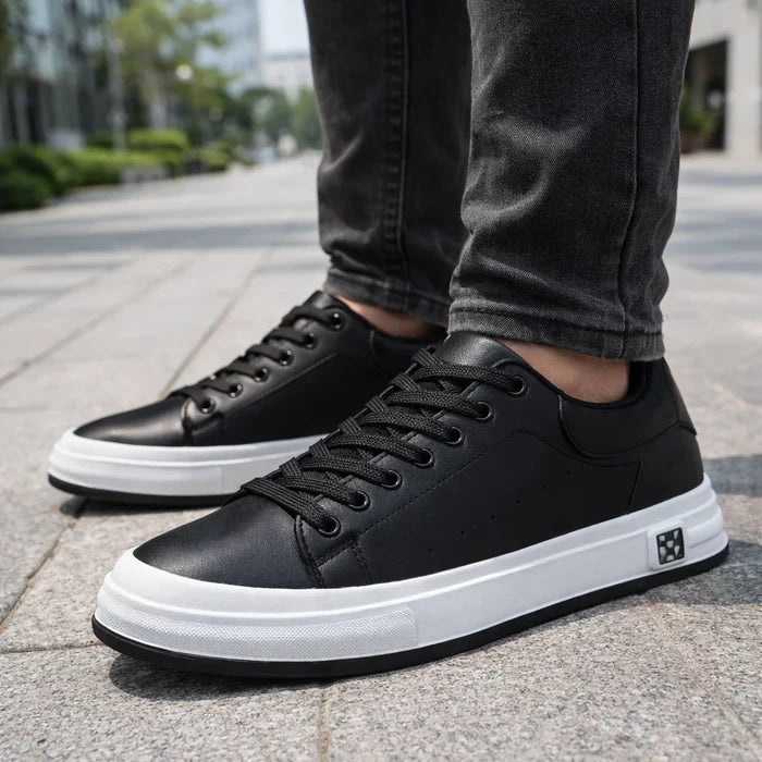 Men's Breathable Leather Sneakers – Lightweight Lace-Up Casual Sports Shoes with Height Increase Sole, EU 38–45, 2 Colors