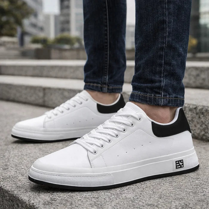Men's Breathable Leather Sneakers – Lightweight Lace-Up Casual Sports Shoes with Height Increase Sole, EU 38–45, 2 Colors