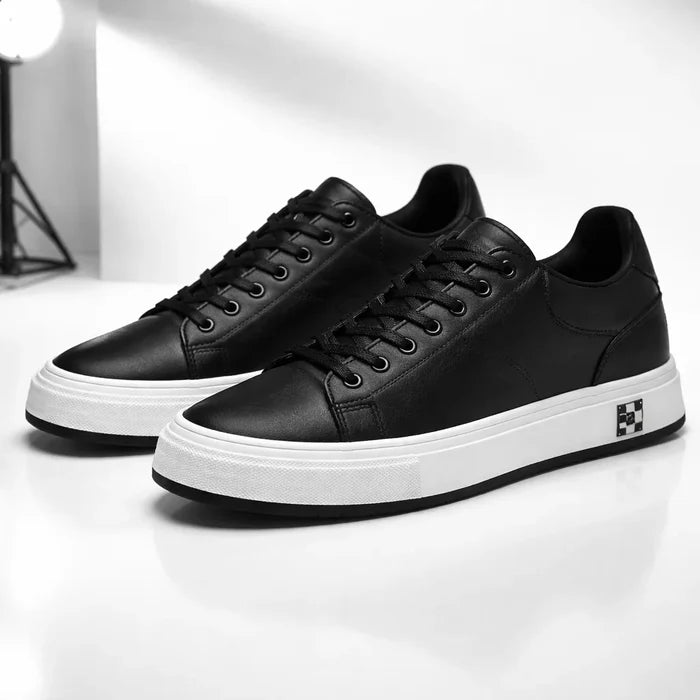 Men's Breathable Leather Sneakers – Lightweight Lace-Up Casual Sports Shoes with Height Increase Sole, EU 38–45, 2 Colors
