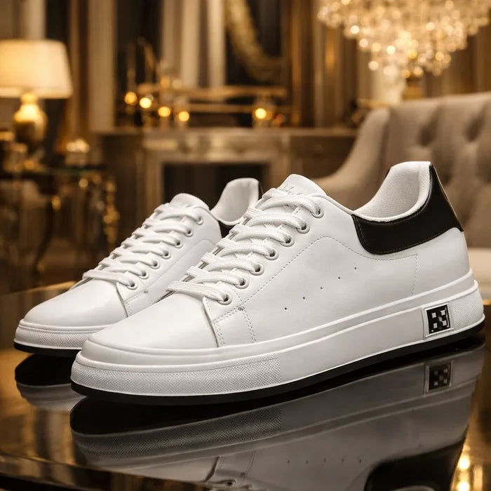 Men's Breathable Leather Sneakers – Lightweight Lace-Up Casual Sports Shoes with Height Increase Sole, EU 38–45, 2 Colors