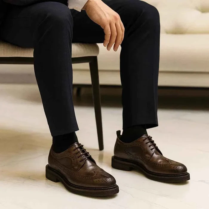 Men's Brogue Genuine Leather Dress Shoes – Cowhide Lace-Up, Pigskin Lining, Medium Heel 3–5cm, EU 38–44, Black & Brown