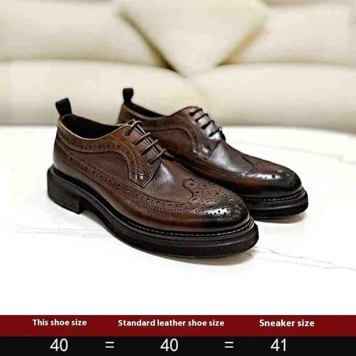Men's Brogue Genuine Leather Dress Shoes – Cowhide Lace-Up, Pigskin Lining, Medium Heel 3–5cm, EU 38–44, Black & Brown