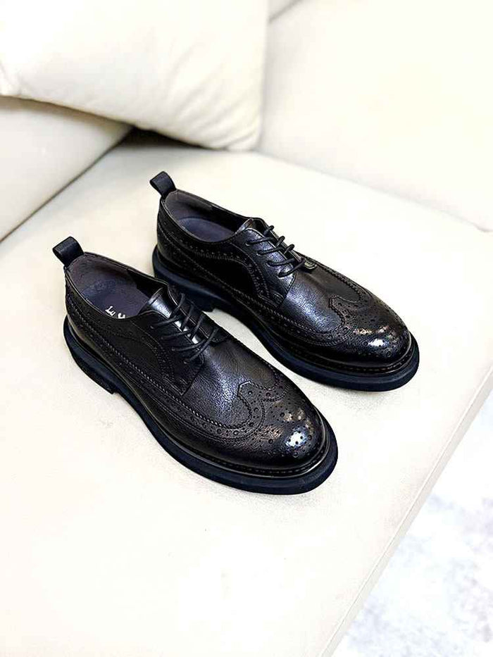 Men's Brogue Genuine Leather Dress Shoes – Cowhide Lace-Up, Pigskin Lining, Medium Heel 3–5cm, EU 38–44, Black & Brown