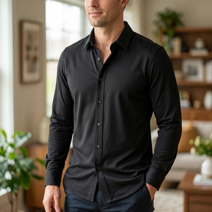 Men's Business Long Sleeve Solid Shirt — Wrinkle-Free Modal Blend