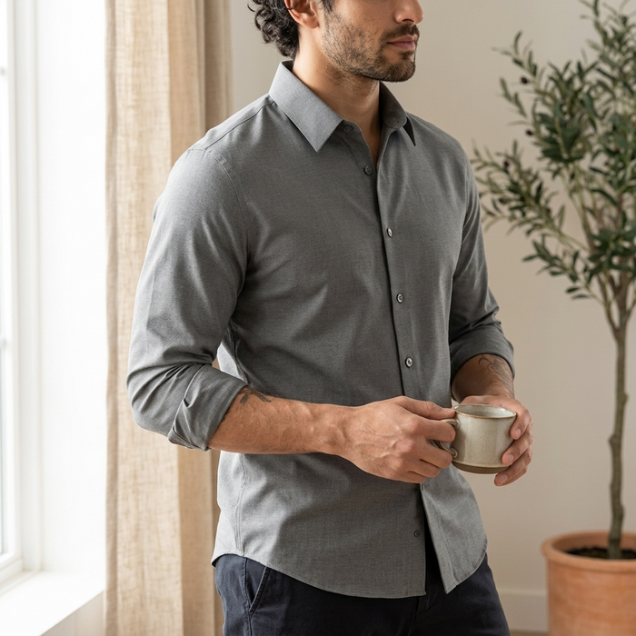 Men's Business Long Sleeve Solid Shirt — Wrinkle-Free Modal Blend