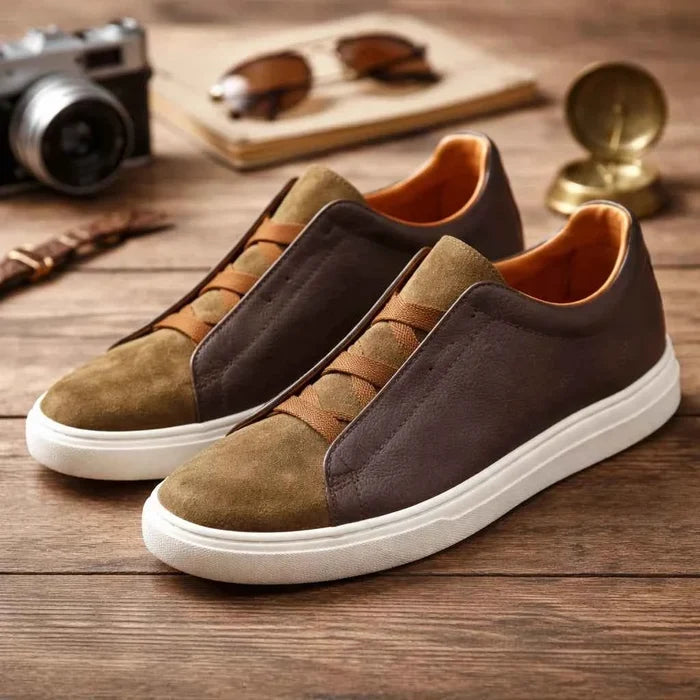 Men's Casual Leather Sneakers – PU Upper, Top-Grain Cowhide Lining, Lace-Up, EU 37–45, 2 Colors