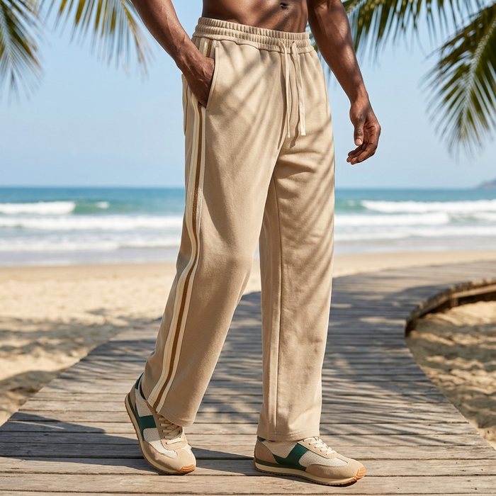 Men's Casual Wide-Leg Trousers — Fleece-Lined Drawstring Pants