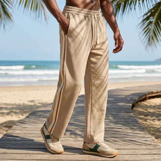 Men's Casual Wide-Leg Trousers — Fleece-Lined Drawstring Pants