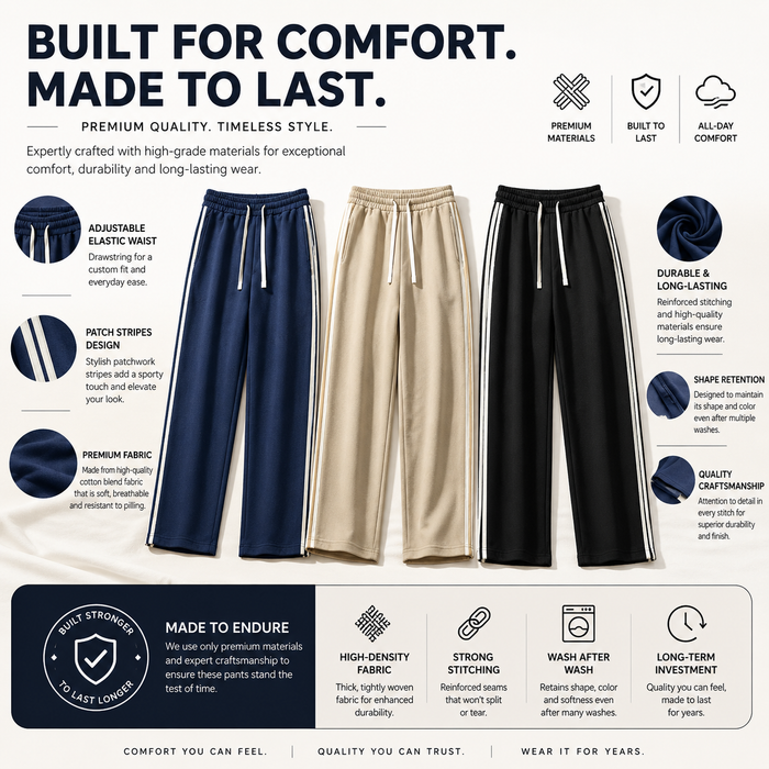 Men's Casual Wide-Leg Trousers — Fleece-Lined Drawstring Pants