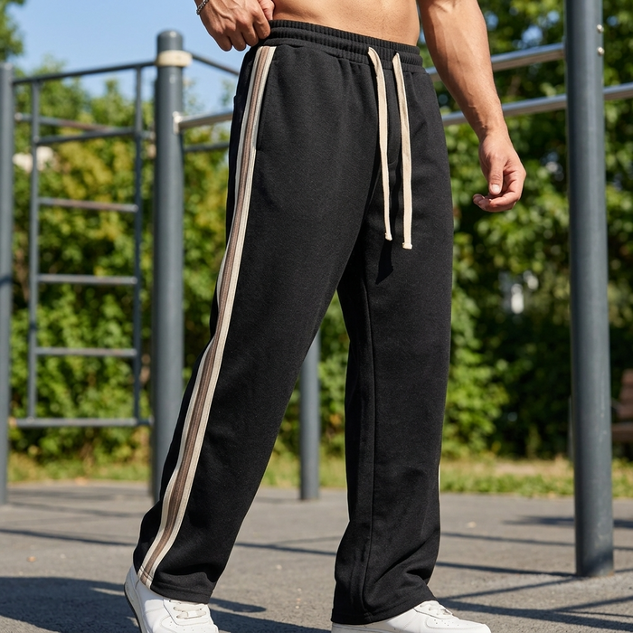 Men's Casual Wide-Leg Trousers — Fleece-Lined Drawstring Pants