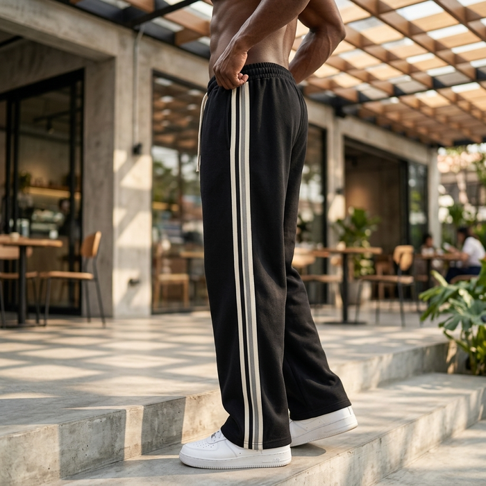 Men's Casual Wide-Leg Trousers — Fleece-Lined Drawstring Pants