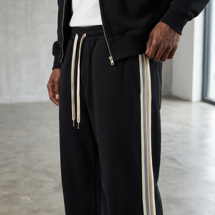 Men's Casual Wide-Leg Trousers — Fleece-Lined Drawstring Pants