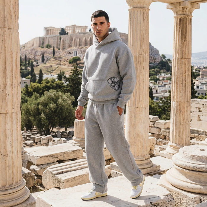 Men's CD Print Hoodie & Sweatpants Set – Retro Streetwear Two-Piece