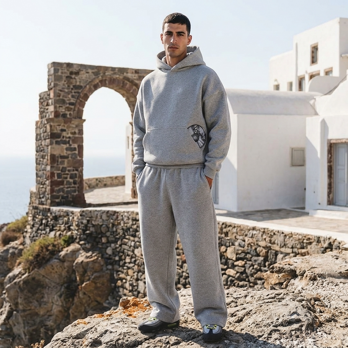 Men's CD Print Hoodie & Sweatpants Set – Retro Streetwear Two-Piece