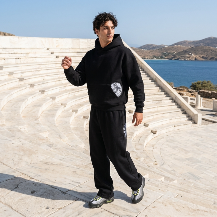 Men's CD Print Hoodie & Sweatpants Set – Retro Streetwear Two-Piece