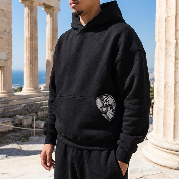 Men's CD Print Hoodie & Sweatpants Set – Retro Streetwear Two-Piece