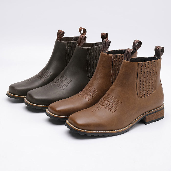 Men's Chelsea Ankle Boots – Suede Finish Square Toe Western Retro Low-Heel