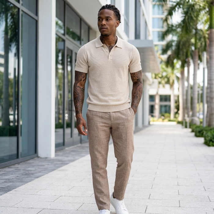 Men's Classic Linen Blend Polo Shirt – Short Sleeve