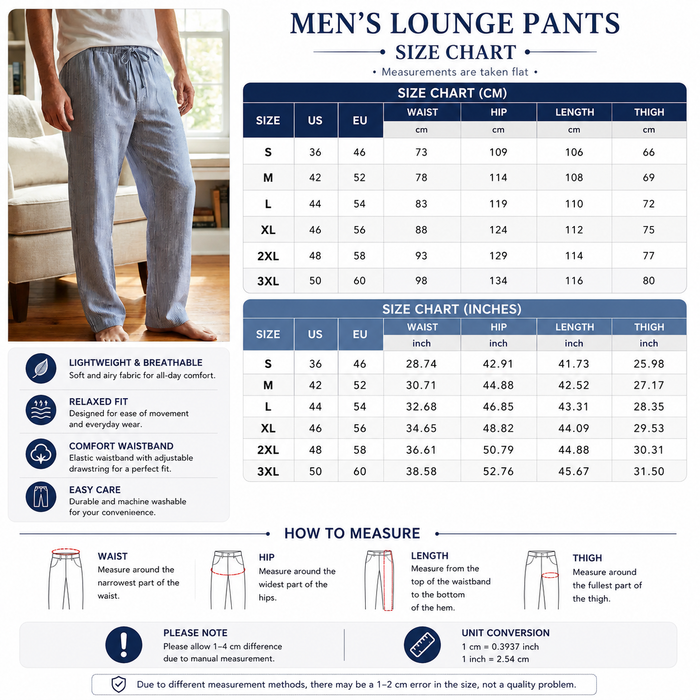 Men’s Cotton Gauze Pajama Pants – Breathable Double-Layer Lounge Pants with Loose Fit, Soft Fabric & Striped Casual Home Style