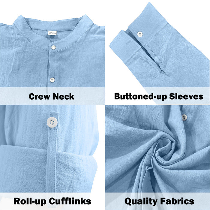 Men's Cotton Linen Button-Up Shirt – Slim Fit Long Sleeve