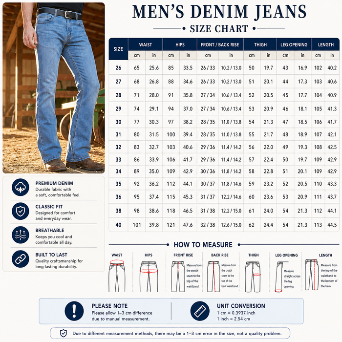 Men’s Cowboy High Waist Stretch Flare Pants – Retro Western Denim Jeans with Micro-Flare Leg, Elastic Waist & Vintage Style for Casual  Wear