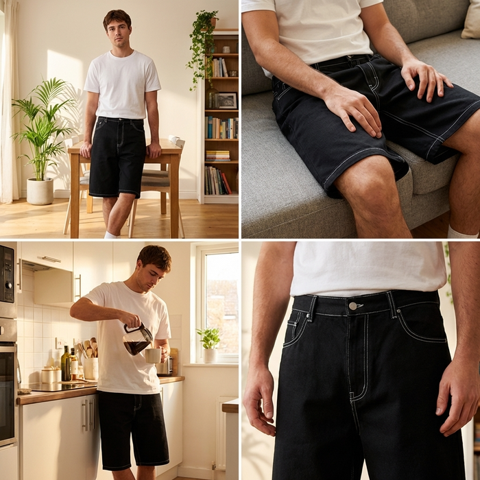 Men’s Denim Shorts – Straight Fit Cotton Jean Shorts with Mid-Length Design, Classic Colors & Casual Street Style