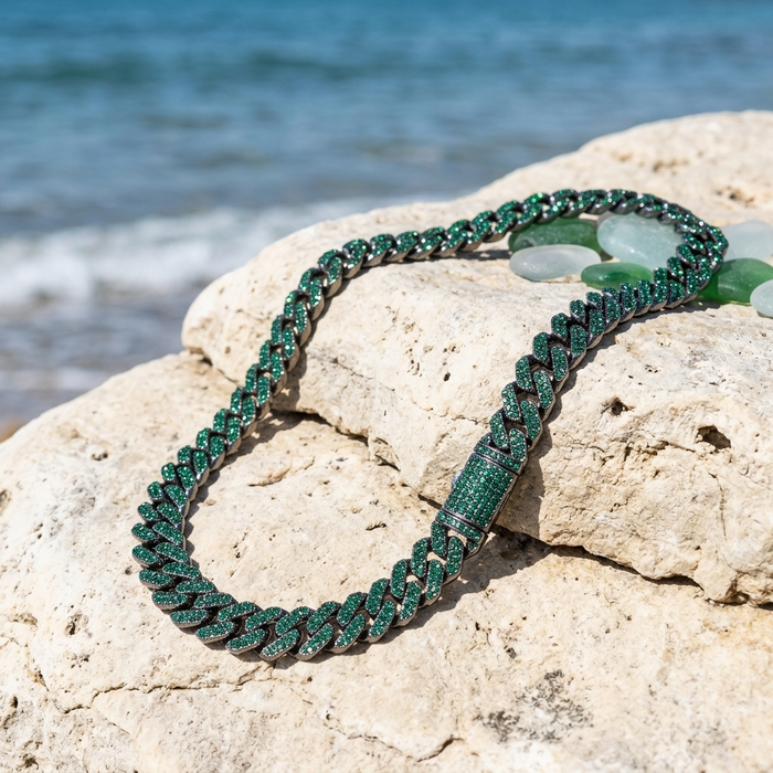 Men's Diamond-Studded Cuban Chain Necklace – Hip-Hop 12mm
