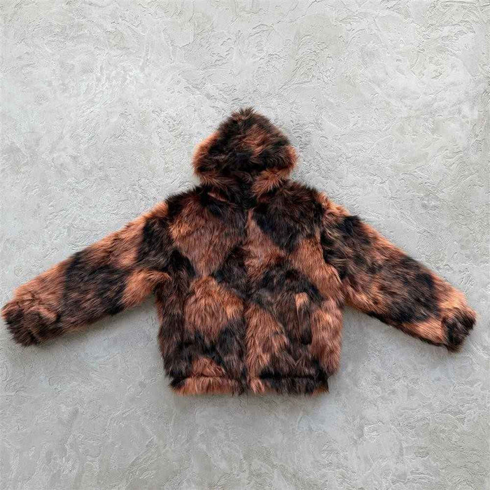 Men's Faux Fur Hooded Jacket – Zip-Up Winter Hoodie with Loose Fit