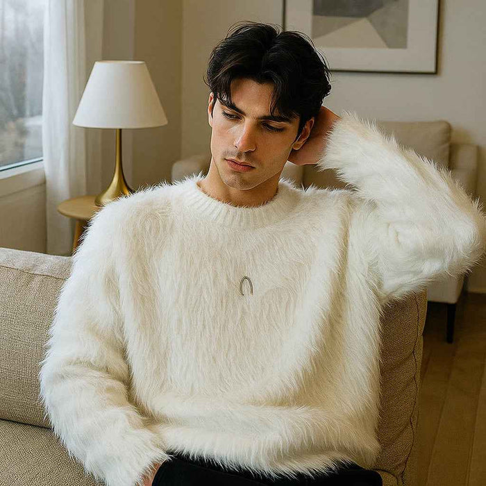 Men's Faux Mink Pullover Sweater – American Retro Loose Fit Thick Winter Knitwear