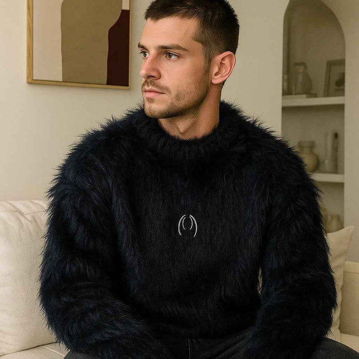 Men's Faux Mink Pullover Sweater – American Retro Loose Fit Thick Winter Knitwear