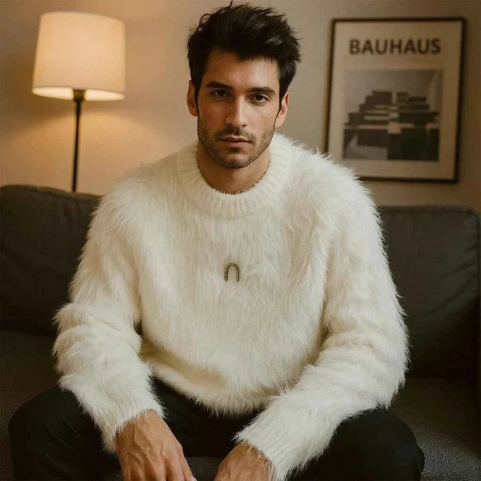 Men's Faux Mink Pullover Sweater – American Retro Loose Fit Thick Winter Knitwear