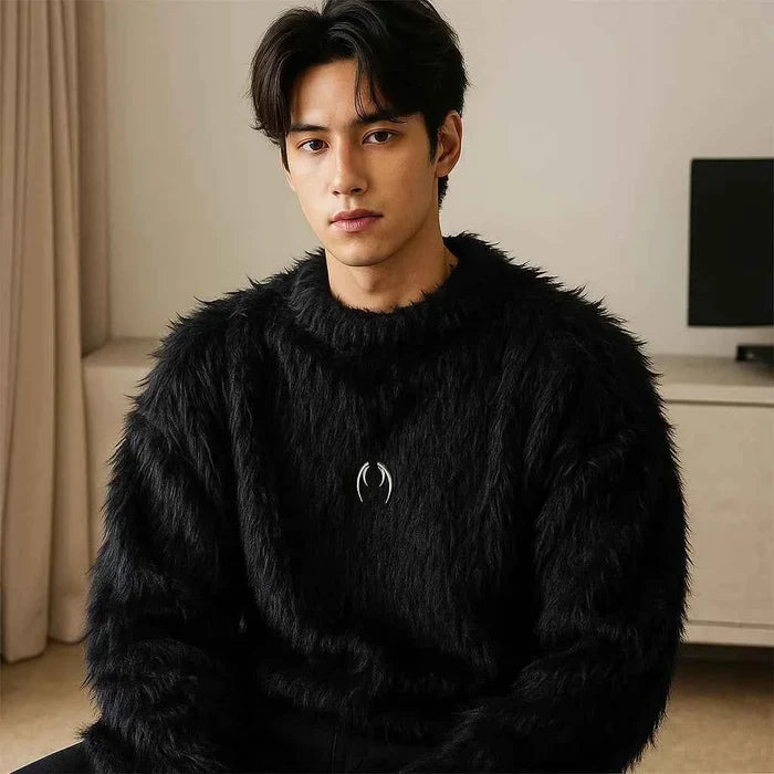 Men's Faux Mink Pullover Sweater – American Retro Loose Fit Thick Winter Knitwear