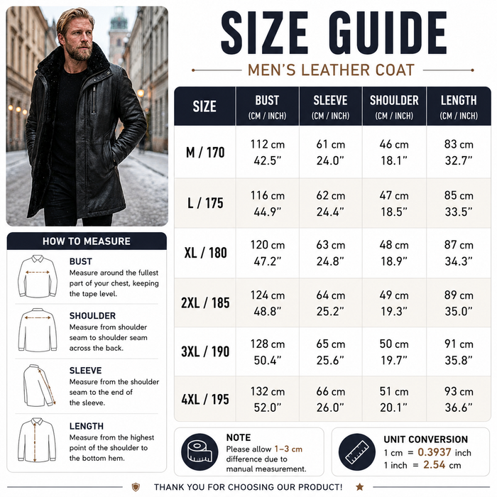 Men's Fleece-Lined Genuine Leather Jacket – Sheepskin Suede Mid-Length Zip Coat with Lapel Collar