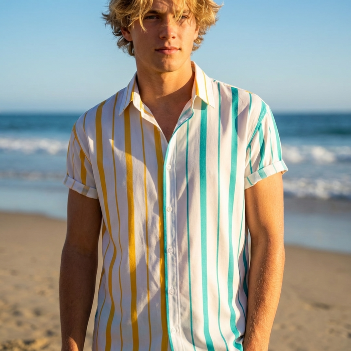 Men’s Floral Beach Shirt – Lightweight Short Sleeve Hawaiian Style Button-Up with Breathable Fabric & Relaxed Fit for Summer Vacation Wear