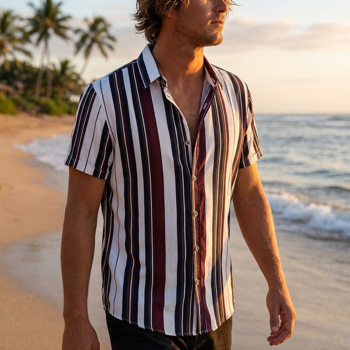 Men’s Floral Beach Shirt – Lightweight Short Sleeve Hawaiian Style Button-Up with Breathable Fabric & Relaxed Fit for Summer Vacation Wear