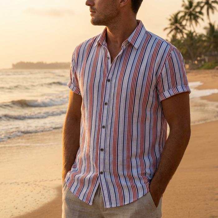 Men’s Floral Beach Shirt – Lightweight Short Sleeve Hawaiian Style Button-Up with Breathable Fabric & Relaxed Fit for Summer Vacation Wear