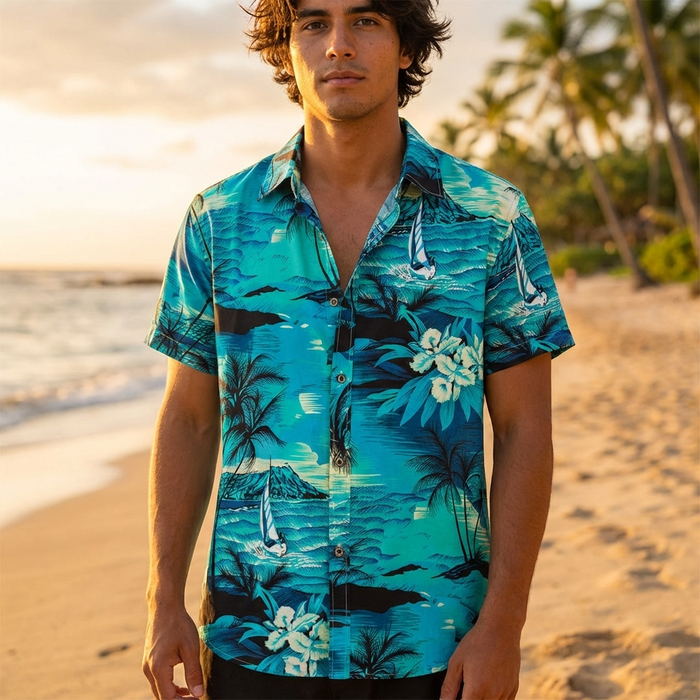 Men’s Floral Beach Shirt – Lightweight Short Sleeve Hawaiian Style Button-Up with Breathable Fabric & Relaxed Fit for Summer Vacation Wear